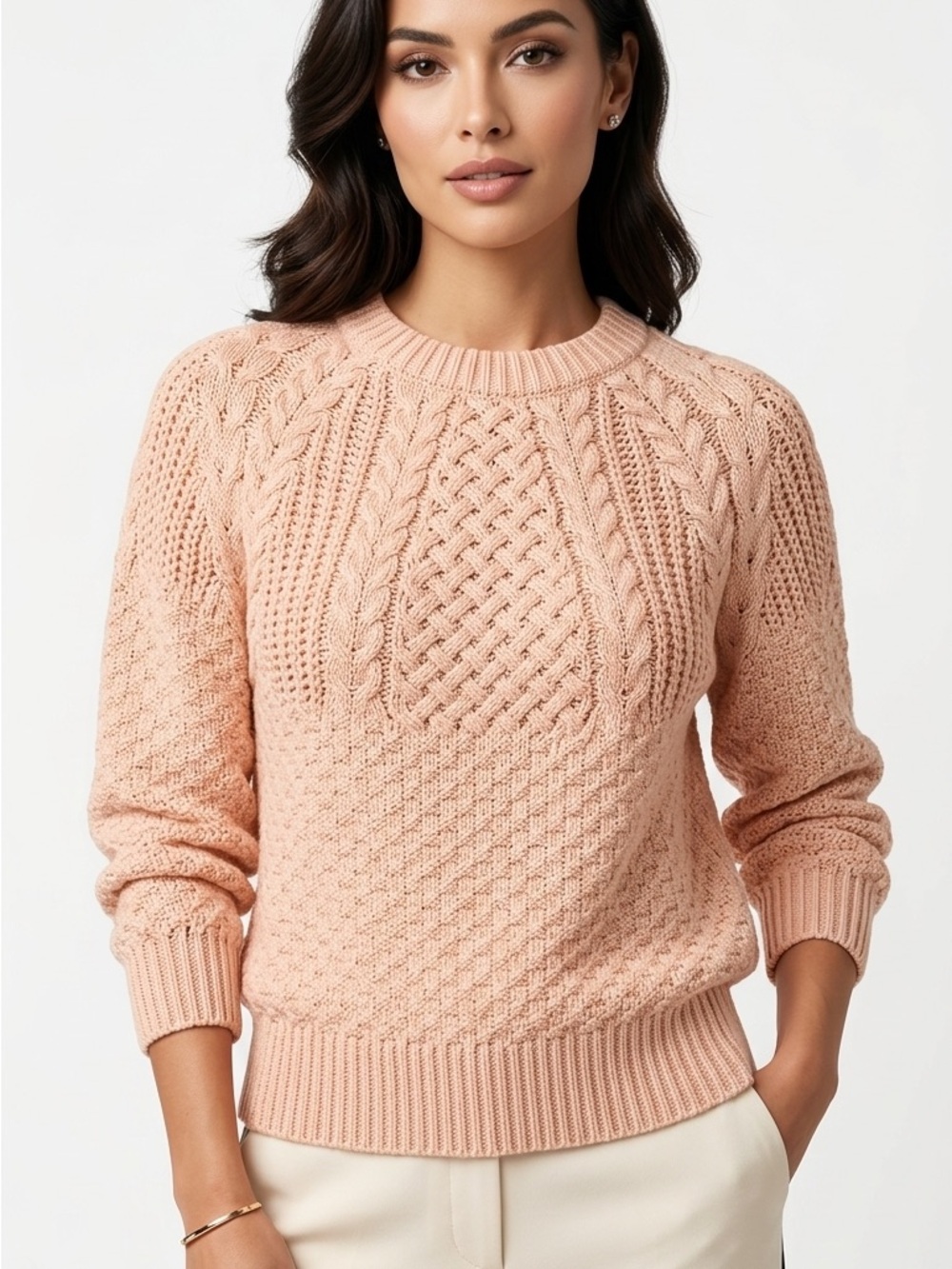 Philosophy Blush Cable Knit Crewneck Sweater